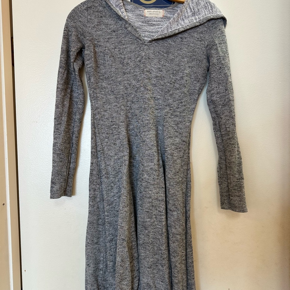 Max Studio Gray Cowl Neck Long Sleeve Sweater Dress